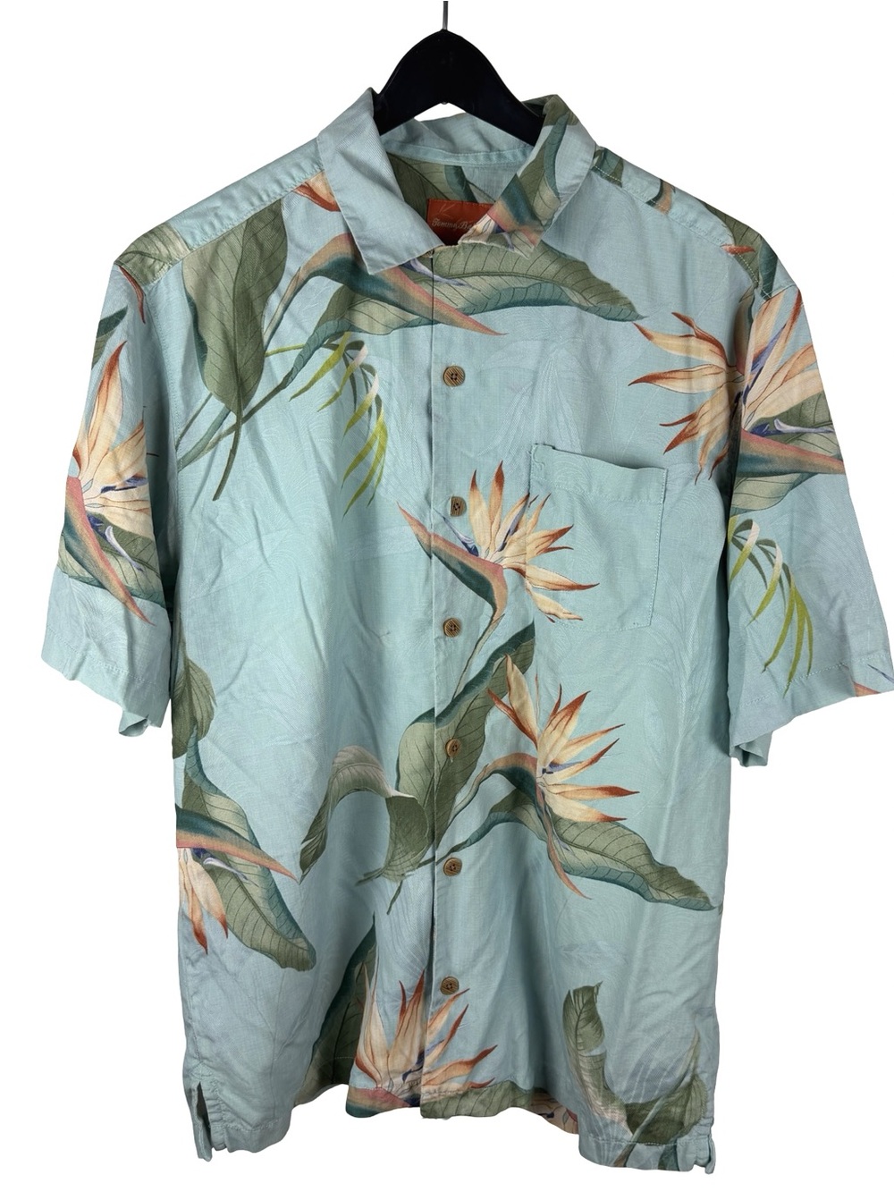 Mens Tommy Bahama 100% Silk Lightweight Floral Button Up Blue Shirt Size M